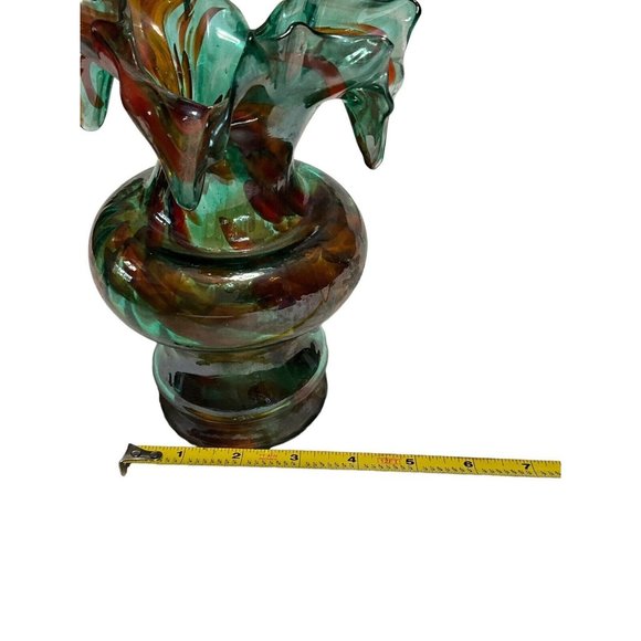 Vintage Murano Art Glass Hand Blown Brown Green Vase Twisted Beautiful! - Picture 2 of 8
